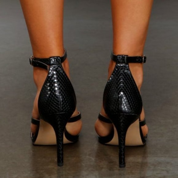 London Rag Black Crocodile Embossed Strappy Stiletto Heels 10 - Picture 3 of 4